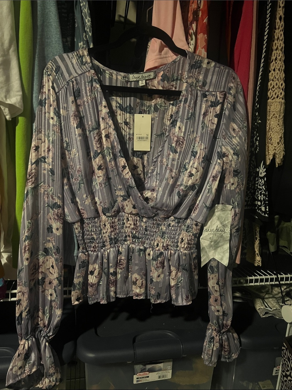 Chelsea28 Lavender Floral Smocked Wrap Blouse